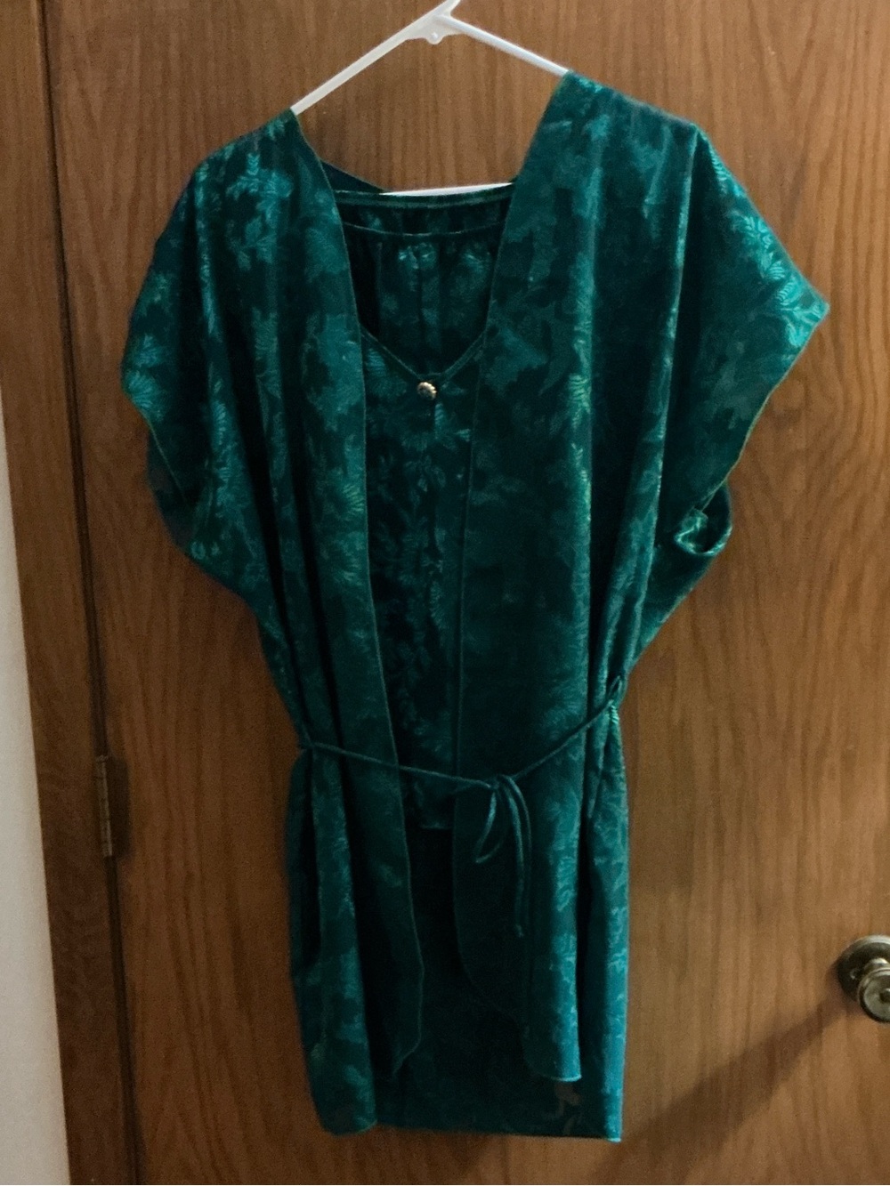 Lingerie: 3 piece Colesce collection Teal Satin Skirted briefs, top, and robe